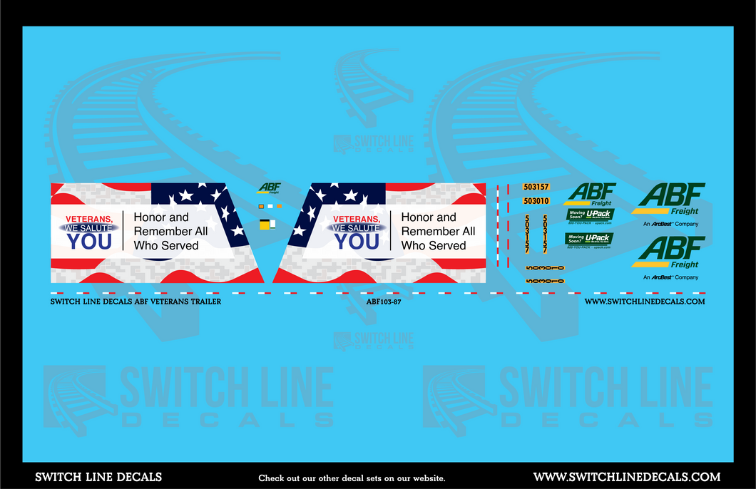 HO Scale ABF Freight Veterans Trailer Decal Set