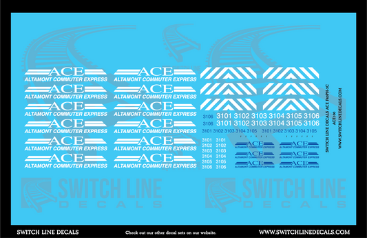 N Scale ACE Altamont Commuter Express F40PH Locomotives Decal Set