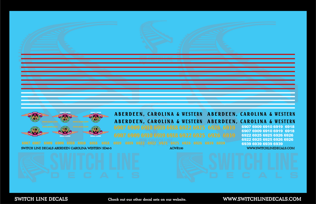 N Scale Aberdeen Carolina and Western SD40-3 Locomotive Decal Set