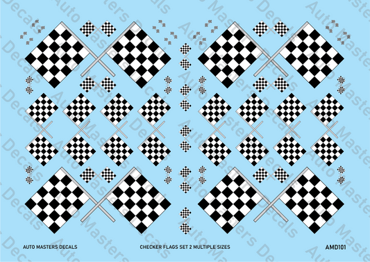 Auto Masters Decals Checkered Flags Decal Set Multiple Sizes Set 2
