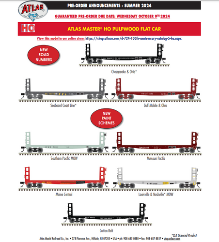 HO SCALE Atlas master pulpwood flat car PREORDER