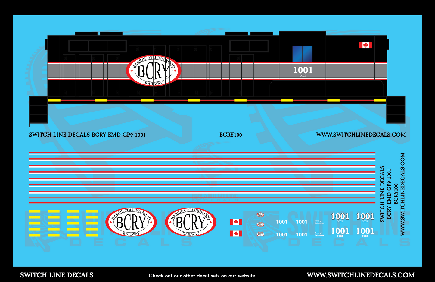 N Scale Barrie Collingwood Railway BCRY 1001 Locomotive Decal Set