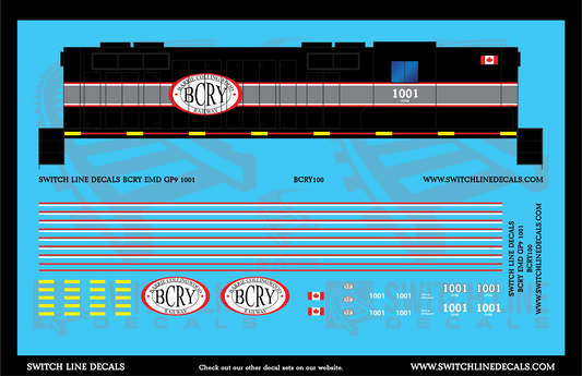 N Scale Barrie Collingwood Railway BCRY 1001 Locomotive Decal Set
