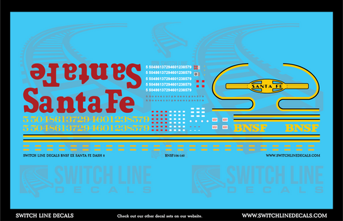 N Scale BNSF Ex Santa Fe Dash 8 Locomotive Decal Set