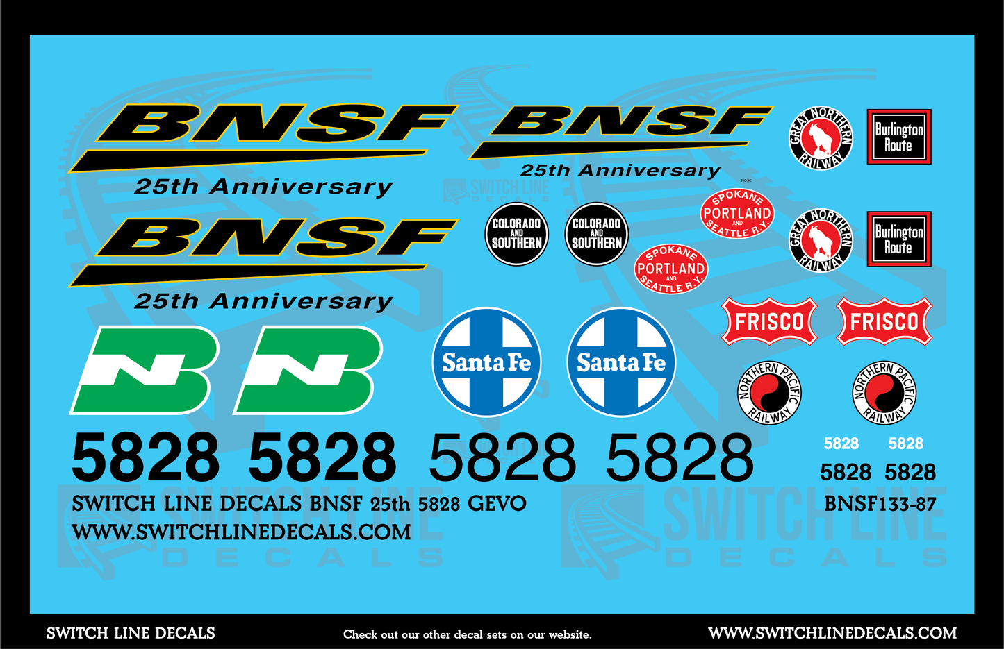HO Scale BNSF 25th 5828 GEVO Locomotive Decal Set