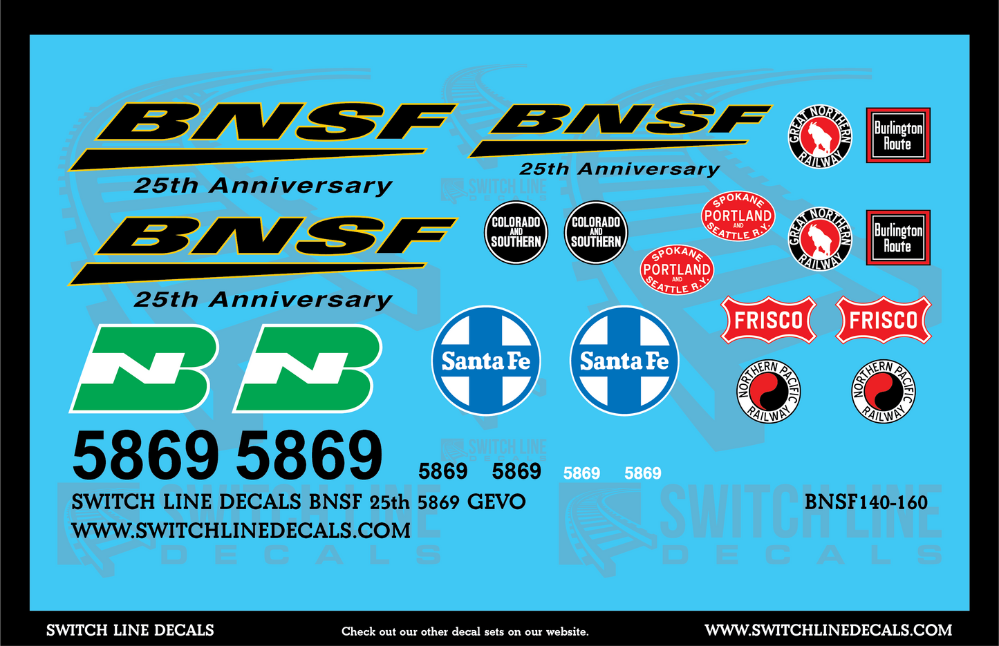N Scale BNSF 25th 5869 GEVO Locomotive Decal Set