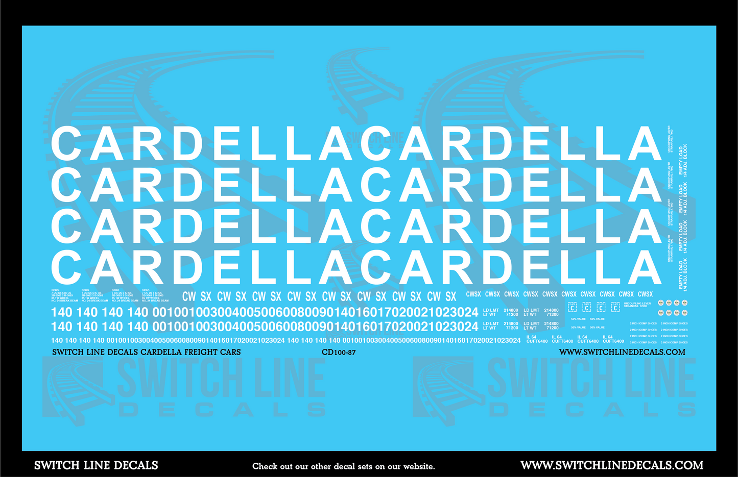 HO Scale Cardella Freight Cars Decal Set