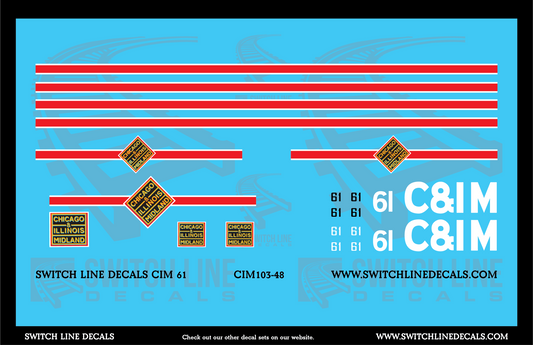 O Scale Chicago & Illinois Midland 61 Locomotive Decal Set