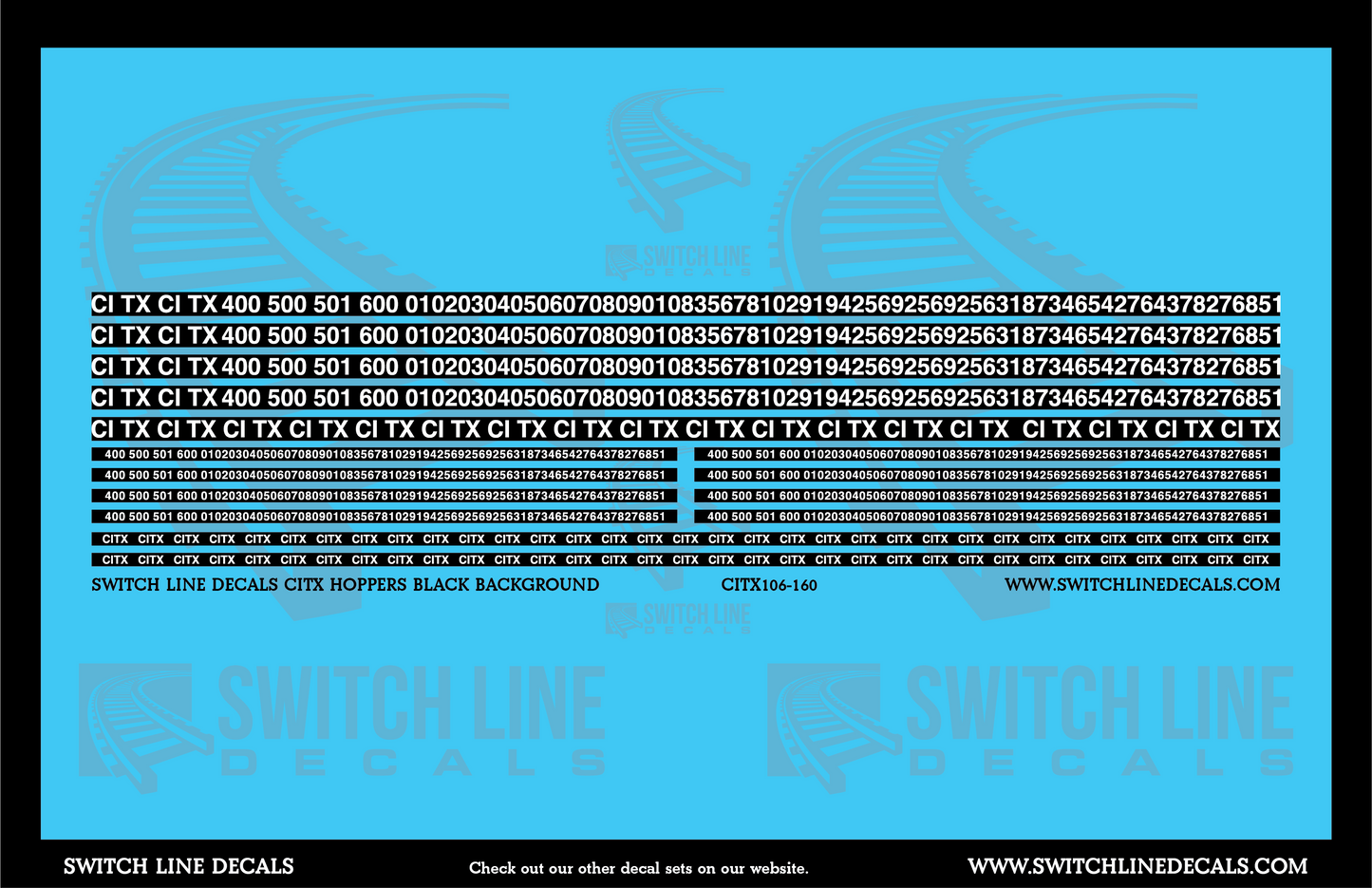 N Scale CITX Bold Hopper Patches Black Background Decal Set