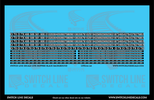 N Scale CITX Bold Hopper Patches Black Background Decal Set