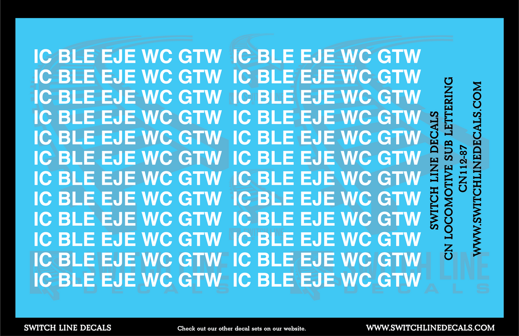 HO Scale Canadian National Locomotive Sub Lettering IC BLE EJE WC GTW Decal Set