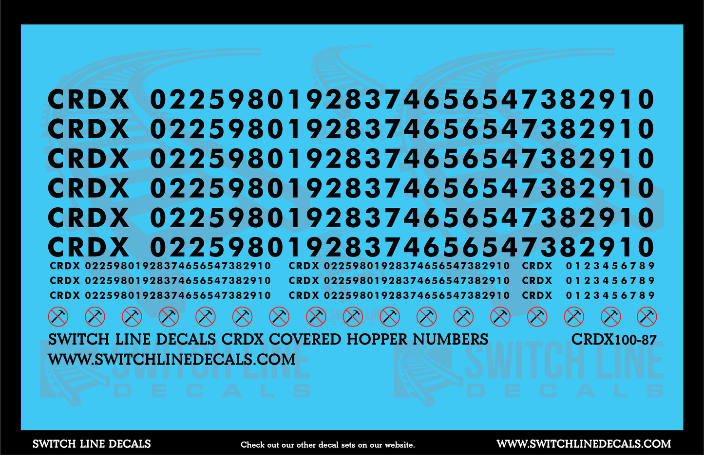 HO Scale CRDX Covered Hopper Numbers Decal Set