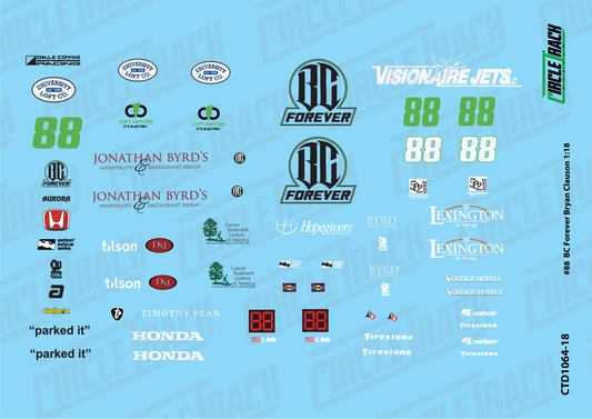 Circle Track Decals #88 BC Forever Bryan Clauson 2016 IndyCar 1:18 Decal Set