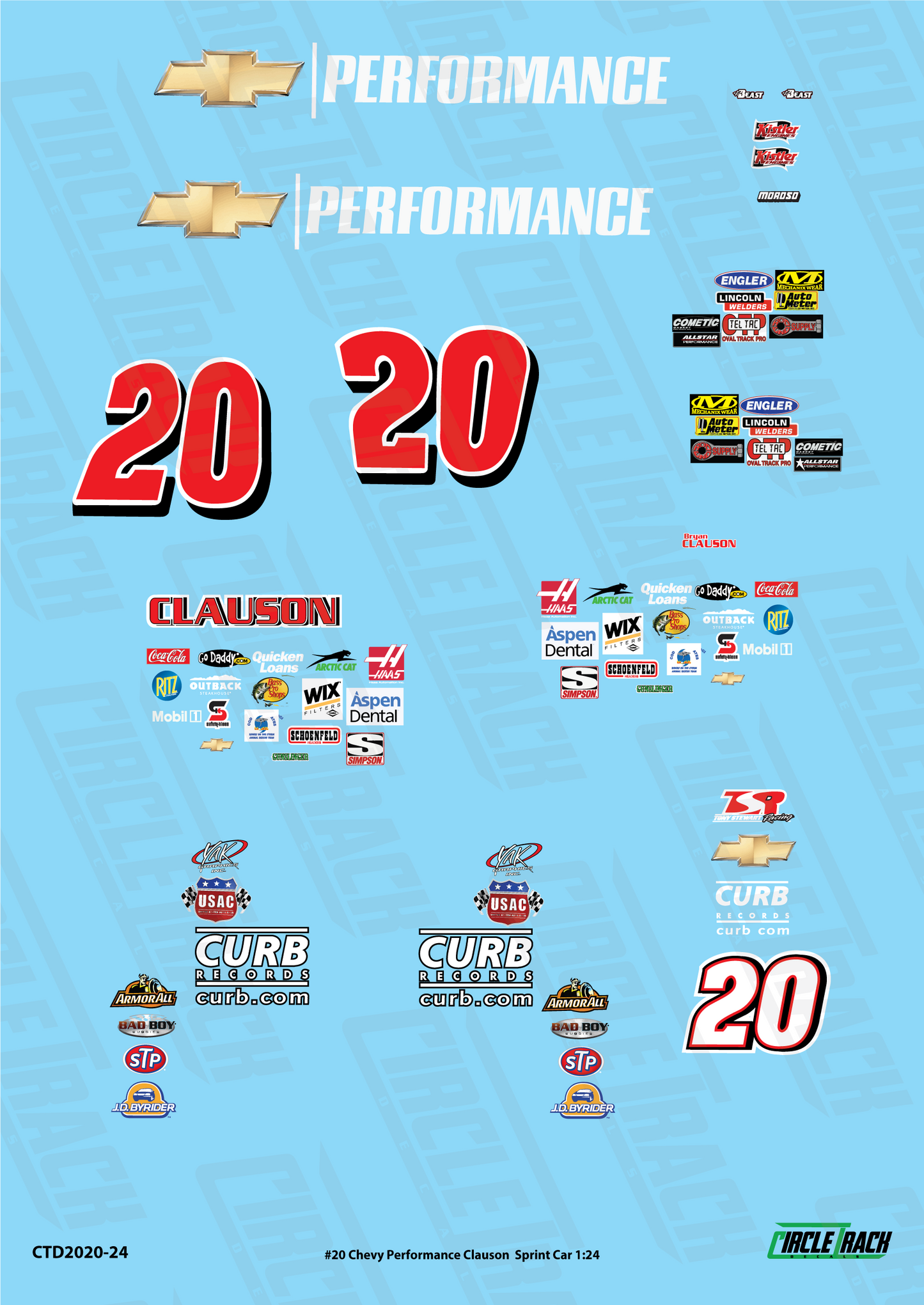 Circle Track Decals #20 Chevy Performance Clauson Sprint Car 1:24