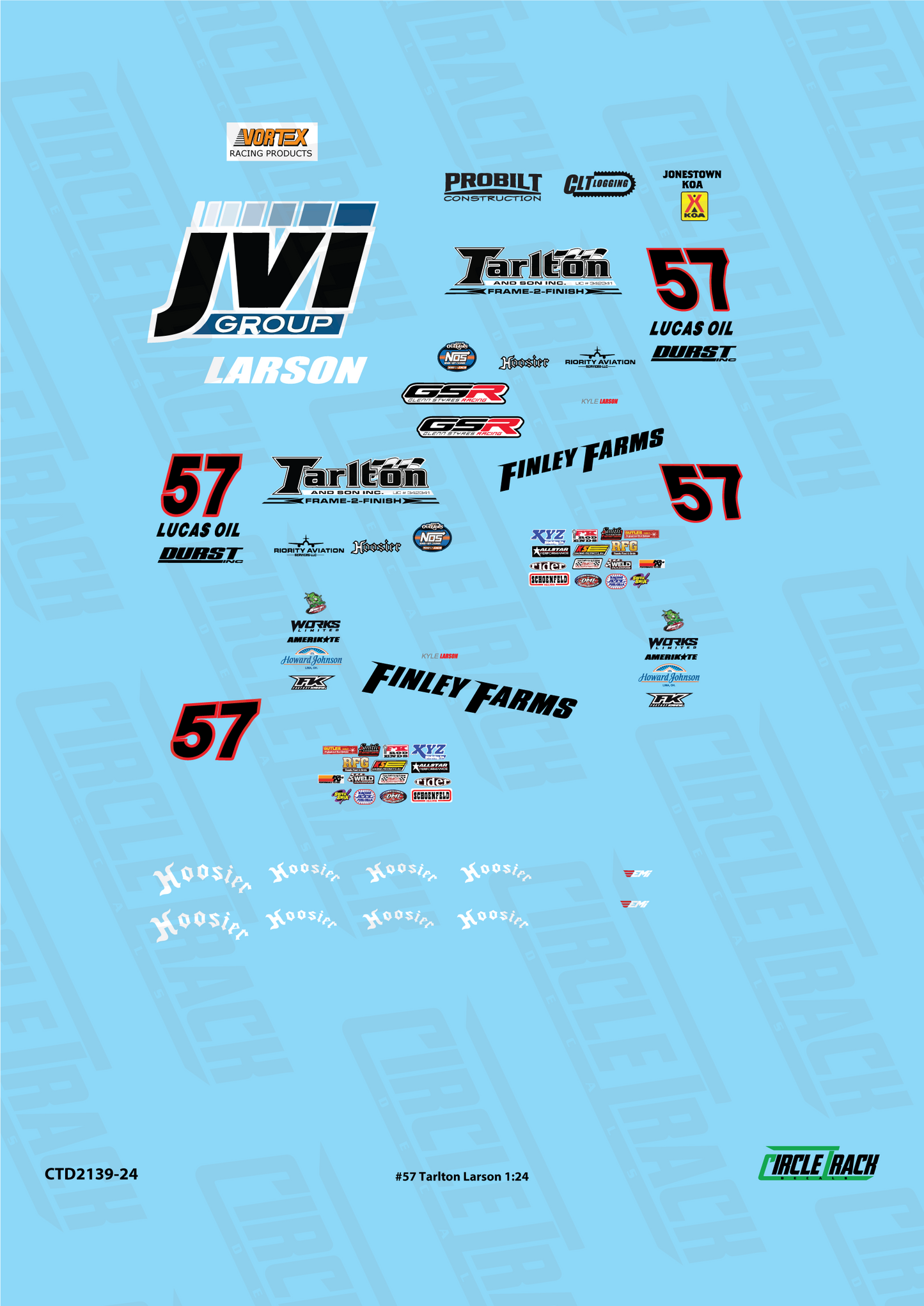 Circle Track Decals #57 Tarlton and Son Kyle Larson Sprint Car 1:24 Decal Set