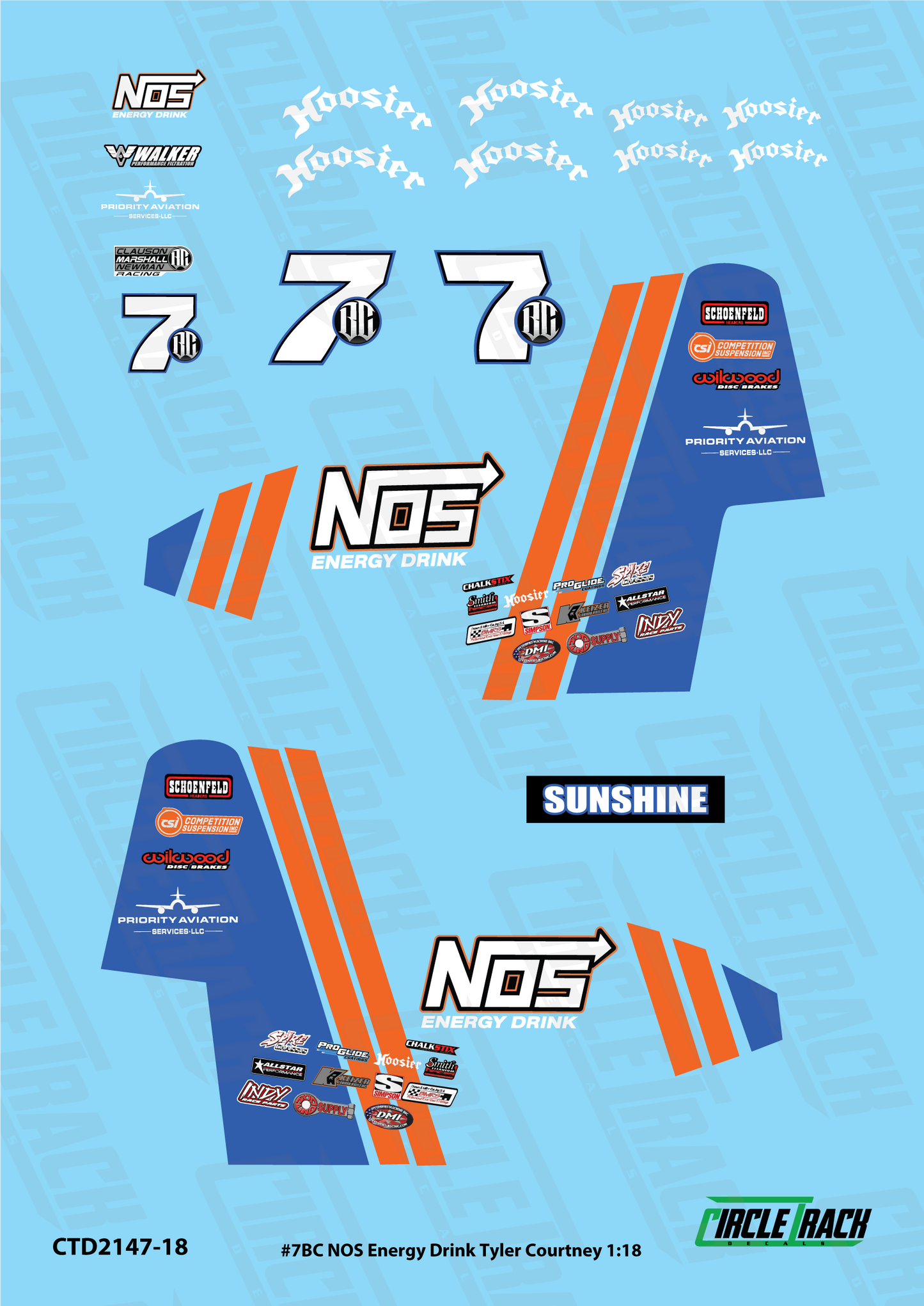 Circle Track Decals #7BC NOS Energy Drink Tyler Courtney Sprint Car 1:18 Decal Set