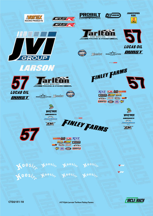 Circle Track Decals #57 Kyle Larson Tarlton Finley Farms Sprint Car 1:18 Decal Set