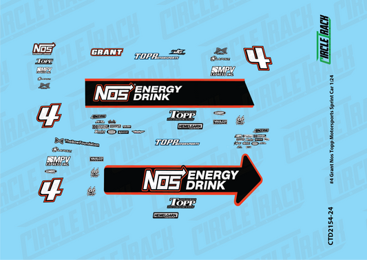 Circle Track Decals #4 Grant Nos Topp Motorsports Sprint Car 1:24 Decal Set