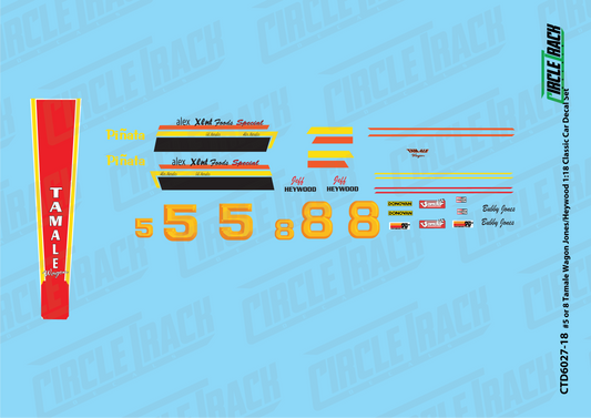 Circle Track Decals #5 or 8 Tamale Wagon Jones/Heywood 1:18 Classic Car Decal Set