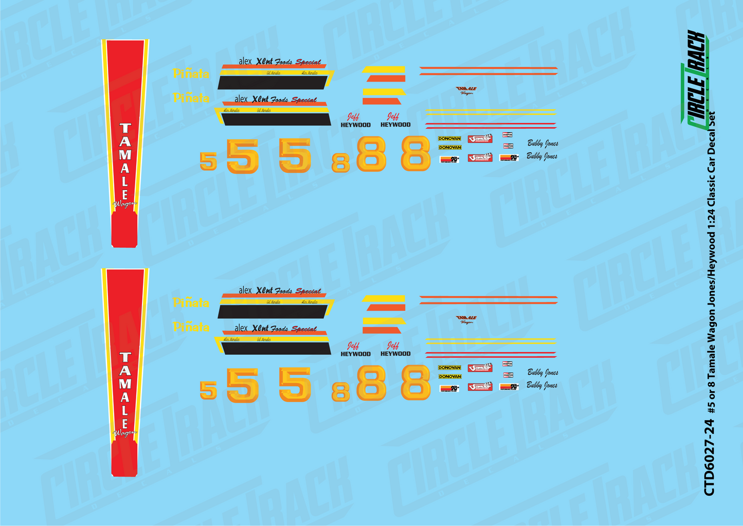 Circle Track Decals #5 or 8 Tamale Wagon Jones/Heywood 1:24 Classic Car Decal Set