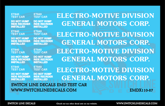 HO Scale EMD General Motors Corp Test Car Decal Set