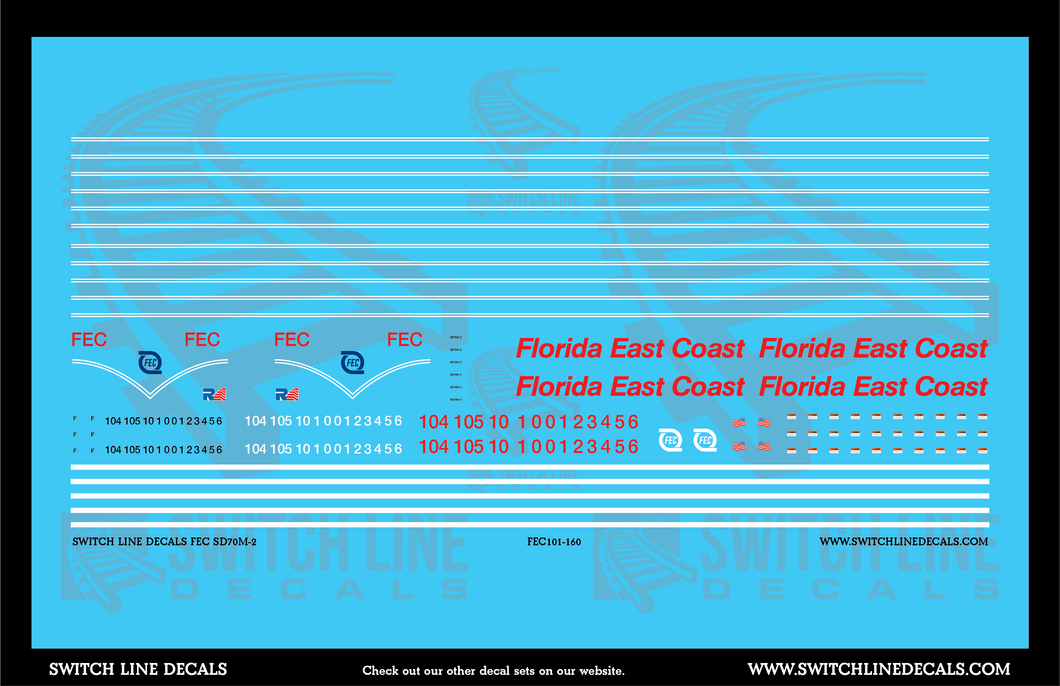 N Scale Florida East Coast Red and White Scheme SD70M-2 Locomotive Decal Set