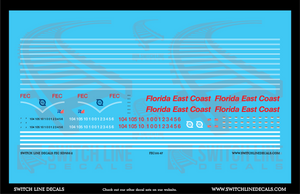 HO Scale Florida East Coast Red and White Scheme SD70M-2 Locomotive Decal Set