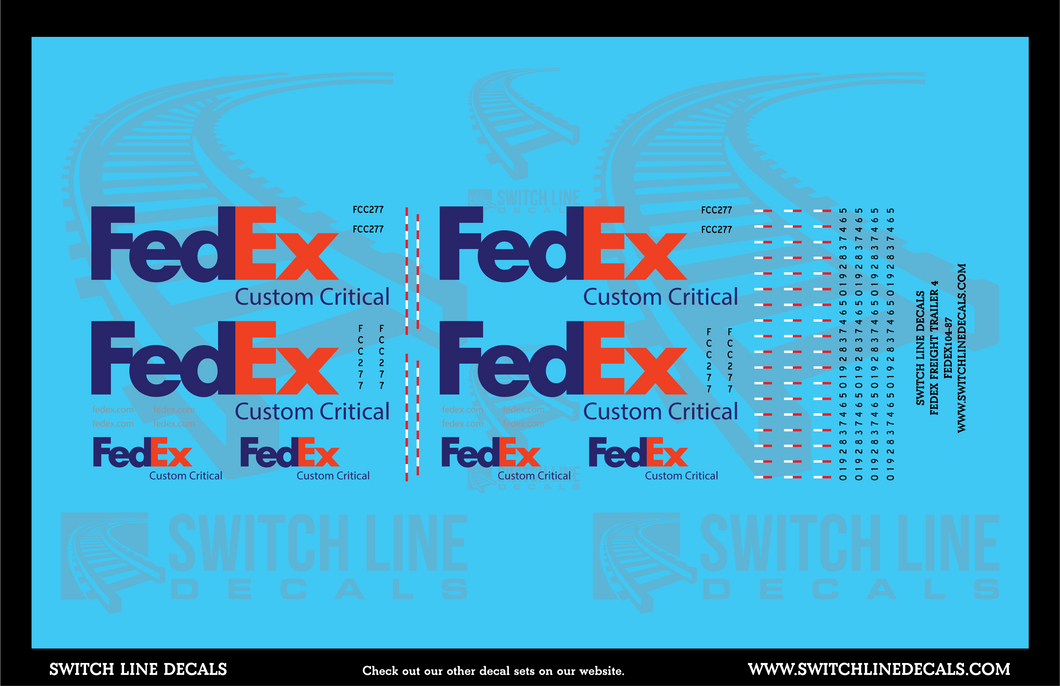 HO Scale FedEx Custom Critical Trailers Decal Set