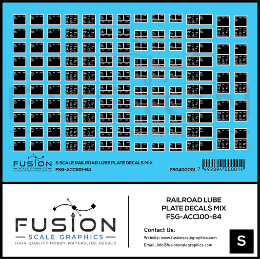S Scale Railroad Lube Plate Decal Set Mix