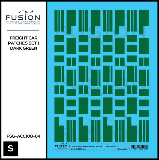 S Scale Freight Car Patches Set 1 Dark Green Decal Set