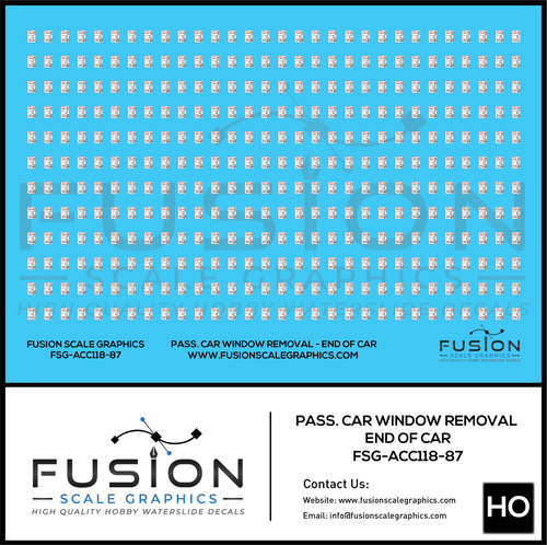 HO Scale Passenger Car Window Removal Decals For End of Car Decal Set