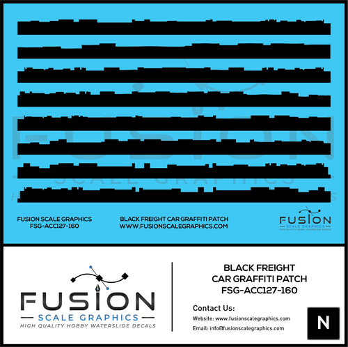 N Scale Black Freight Car Graffiti Paint Patch Out Decal Set