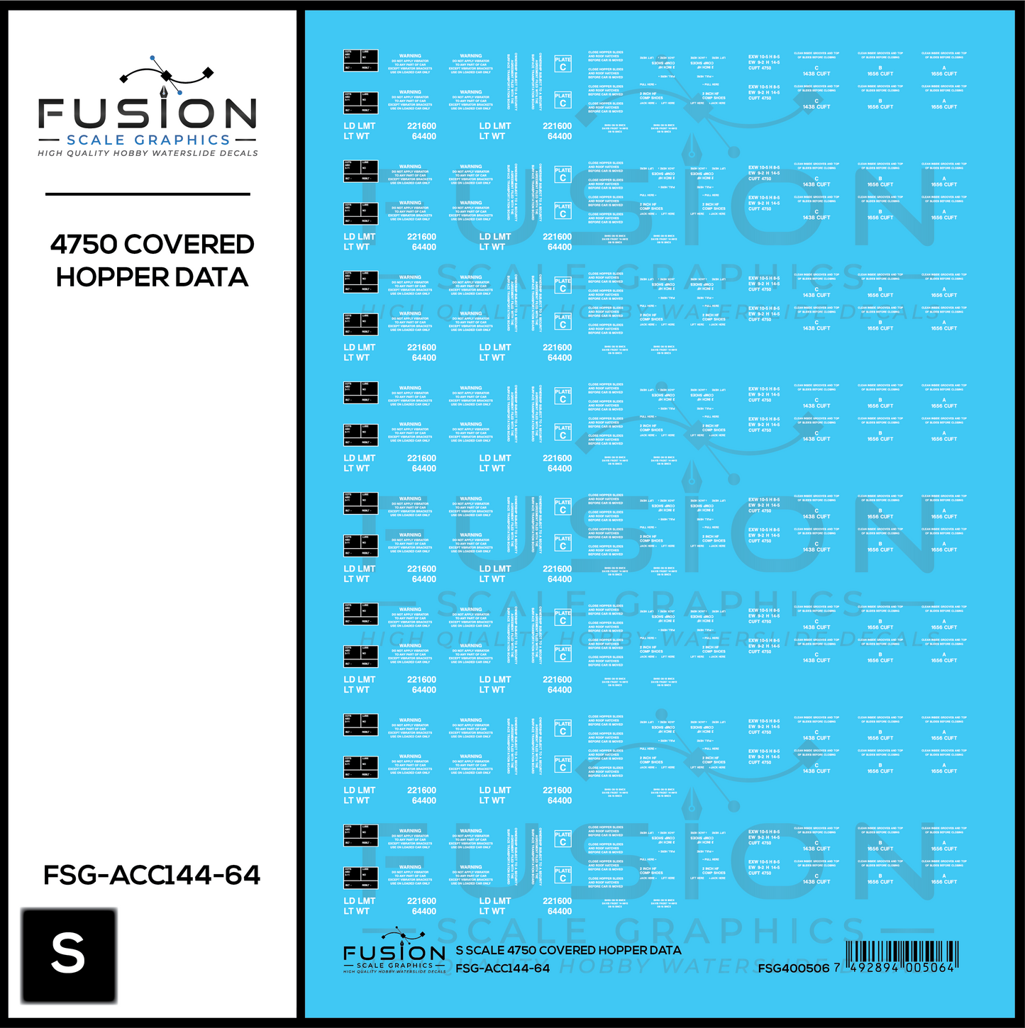 S Scale 4750 Covered Hopper Data Decal Set