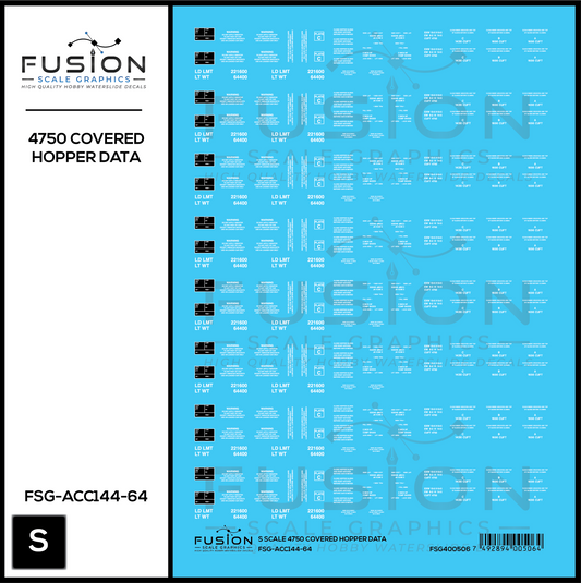 S Scale 4750 Covered Hopper Data Decal Set