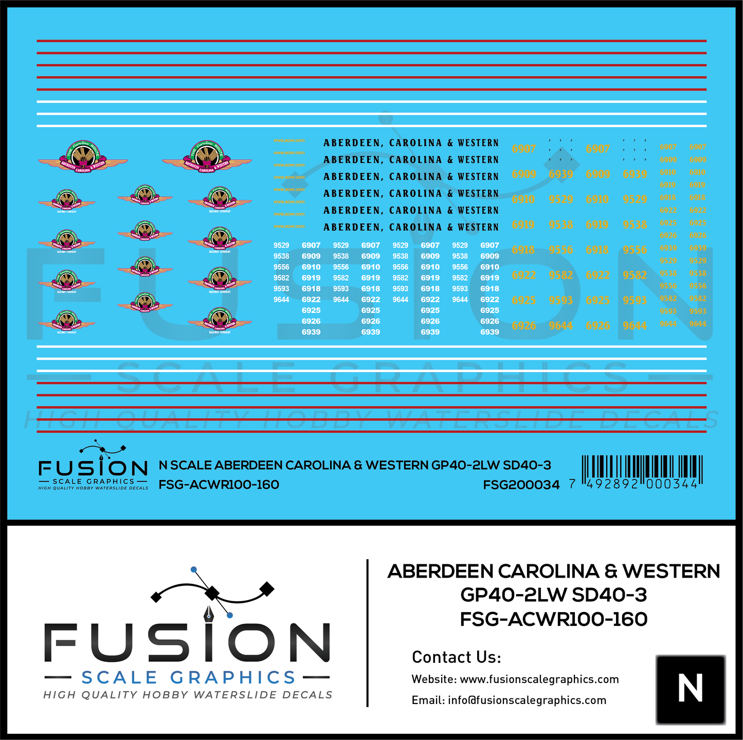 N Scale Aberdeen Carolina & Western GP40-2LW & SD40-3 Locomotive Decal Set