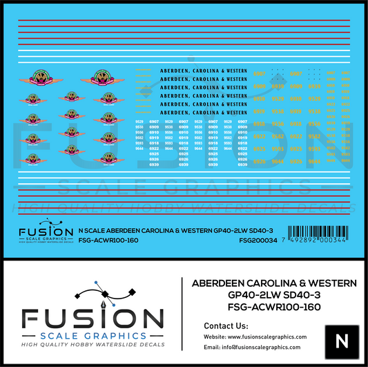 N Scale Aberdeen Carolina & Western GP40-2LW & SD40-3 Locomotive Decal Set