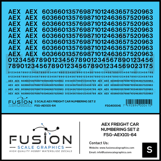 S Scale AEX Freight Car Numbering Set 2 Decal Set