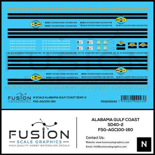 N Scale Alabama Gulf Coast SD40-2 Locomotive Decal Set