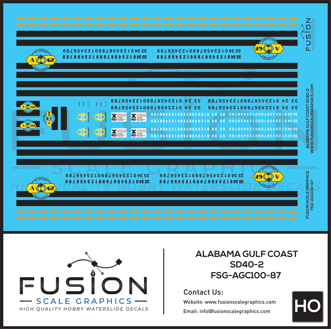 HO Scale Alabama Gulf Coast EMD SD40-2 Locomotive Decal Set