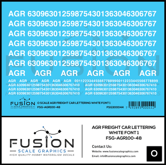 O Scale AGR Freight Car Lettering Font 1 Decal Set