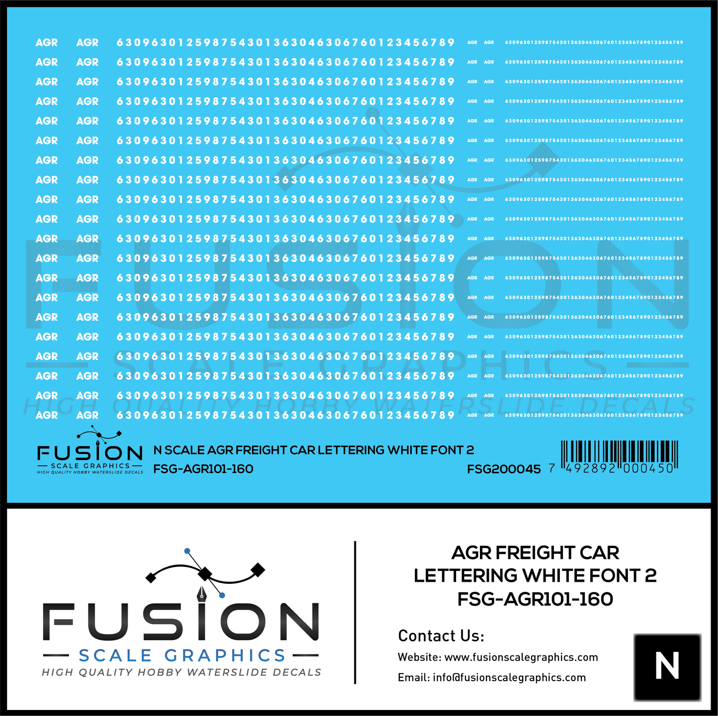 N Scale AGR Freight Car Lettering White Font 2 Decal Set