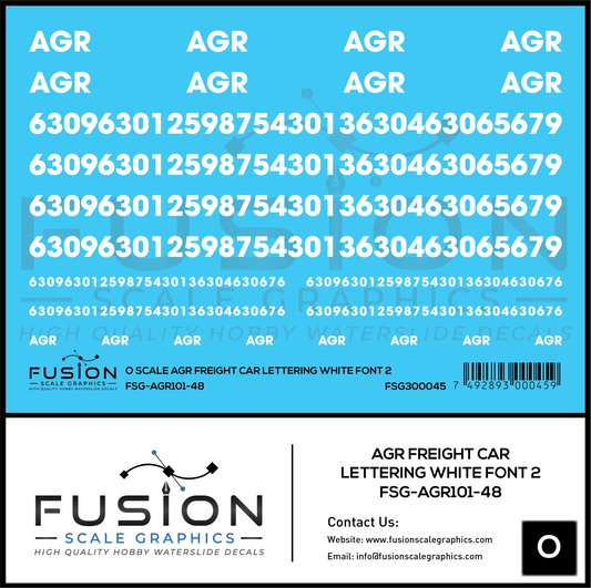 O Scale AGR Freight Car Lettering White Font 2 Decal Set