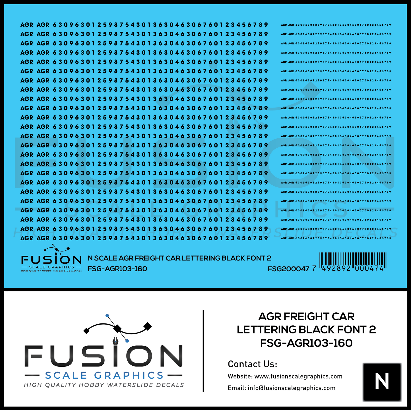 N Scale AGR Black Freight Car Lettering Decal Set Font 2