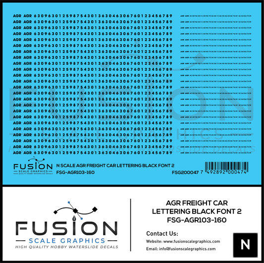 N Scale AGR Black Freight Car Lettering Decal Set Font 2