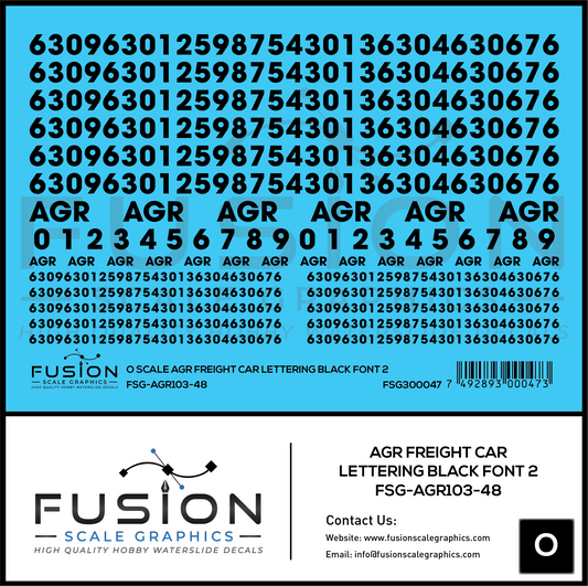 O Scale AGR Black Freight Car Lettering Decal Set Font 2