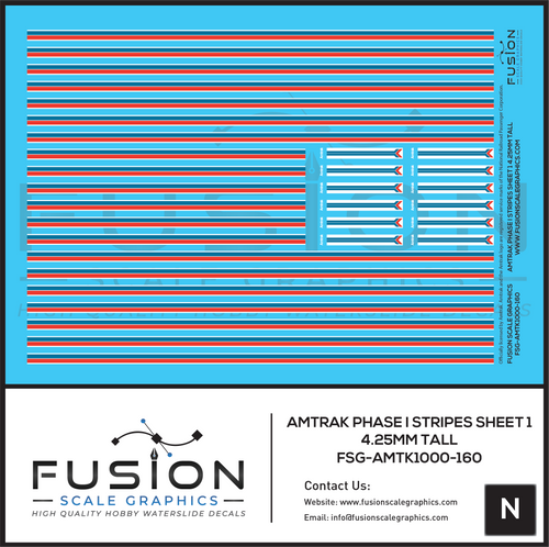 N Scale Amtrak Phase I Stripes Sheet 1 4.25mm Tall Decal Set