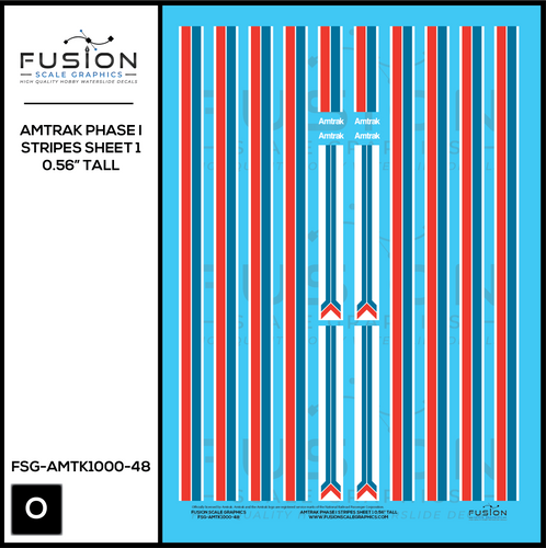 O Scale Amtrak Phase I Stripes Sheet 1 0.56” Tall Decal Set