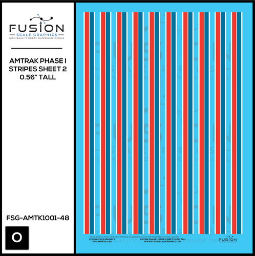 O Scale Amtrak Phase I Stripes Sheet 2 0.56” Tall Decal Set