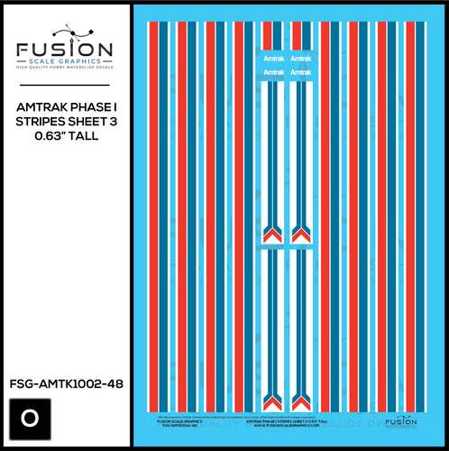 O Scale Amtrak Phase I Stripes Sheet 3 0.63” Tall Decal Set