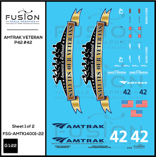 G Scale 1:22 Amtrak GE P42 Veterans 42 Decal Set - Amtrak Decals in G Scale Since Circus City Decals and Graphics does not make Amtrak decals.